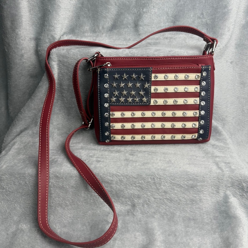 Montana West American Flag Crossbody Bag Red Studded Rhinestone Patriotic Purse